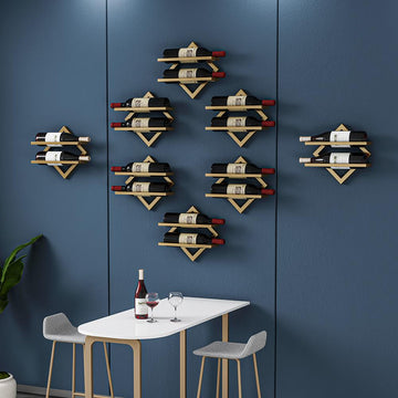 Gold Wall Mounted Wine Bottle Rack 6 Piece 12 Bottle Metal Hanging Wine Rack
